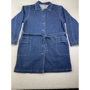 Bill Blass Denim Coat Dress Women's Dark Blue Large Vintage 90s 100% Cotton